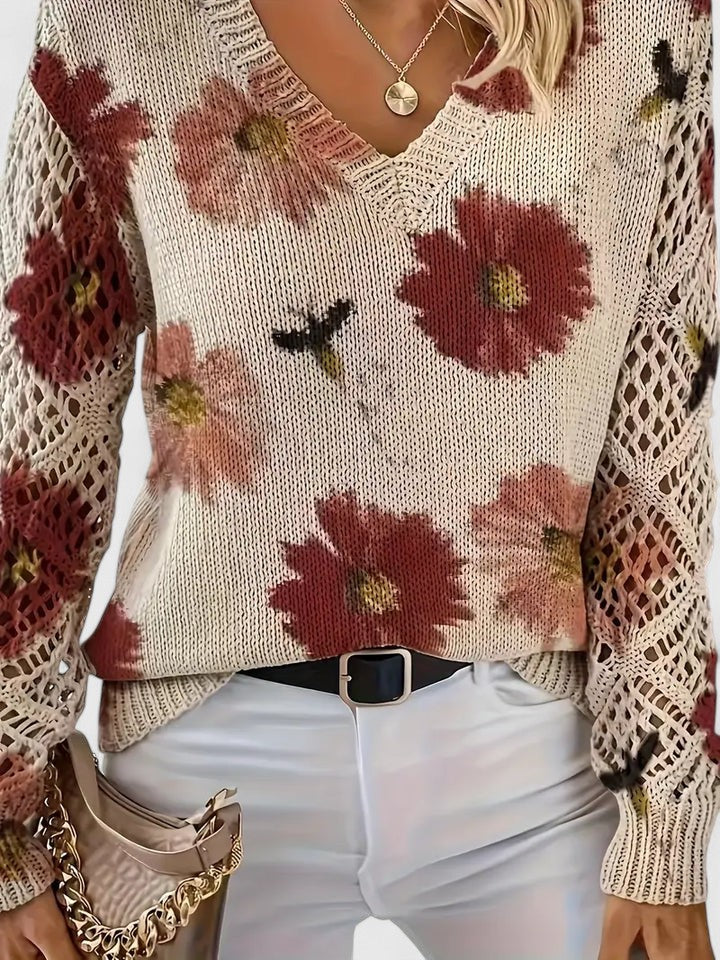 Clara - Knitted Jumper with Floral Pattern