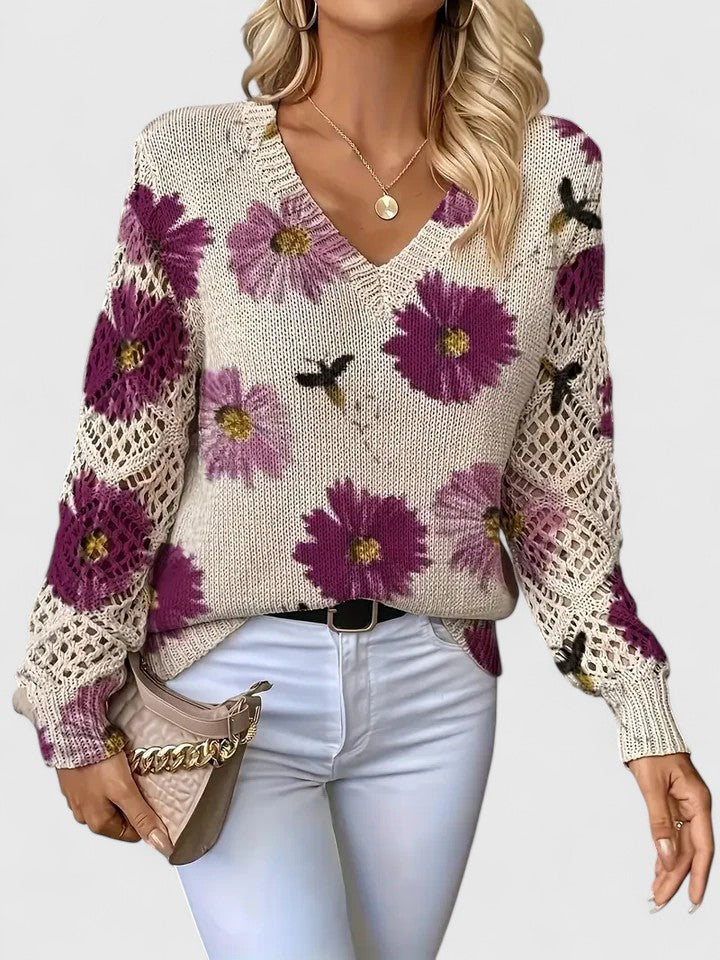 Clara - Knitted Jumper with Floral Pattern