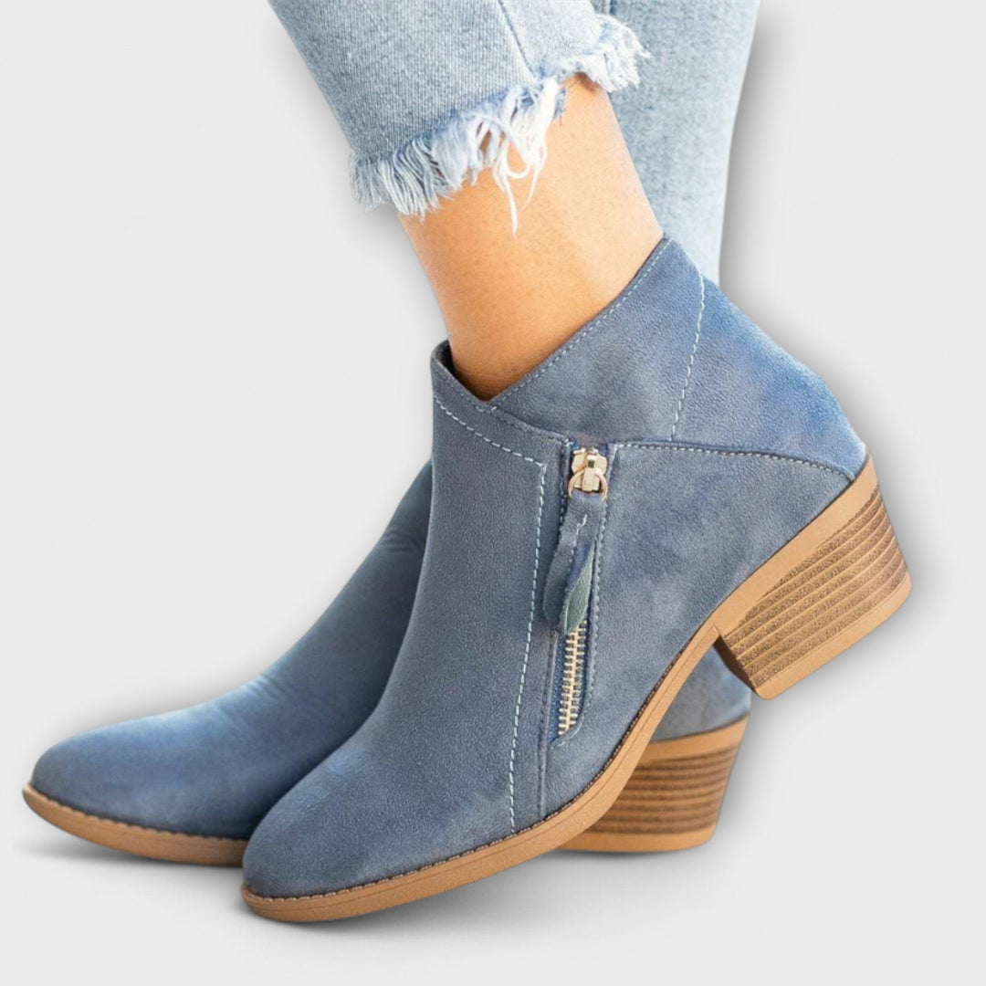 Charlotte - Suede Booties with Wide Heel