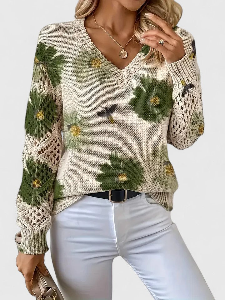Clara - Knitted Jumper with Floral Pattern