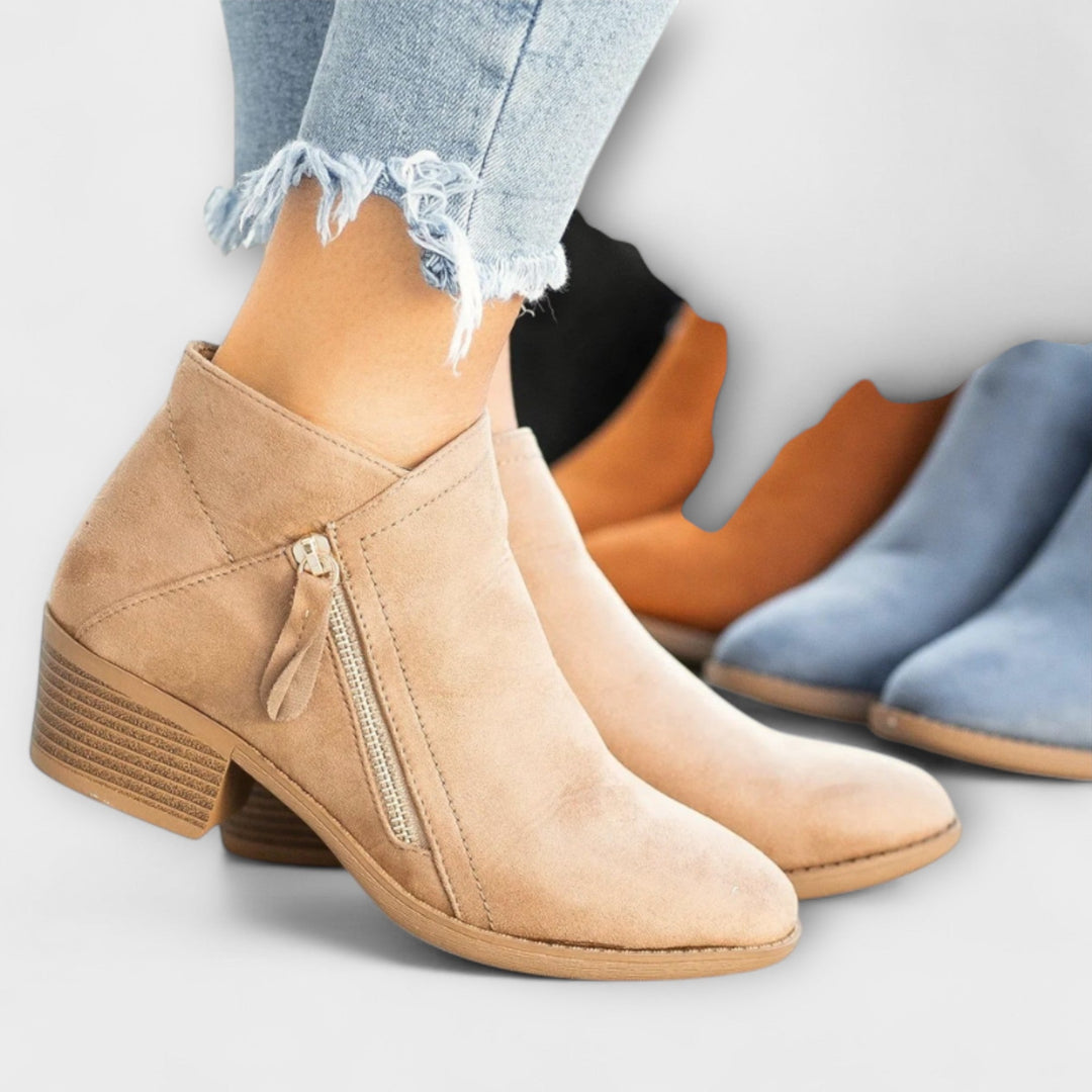 Charlotte - Suede Booties with Wide Heel