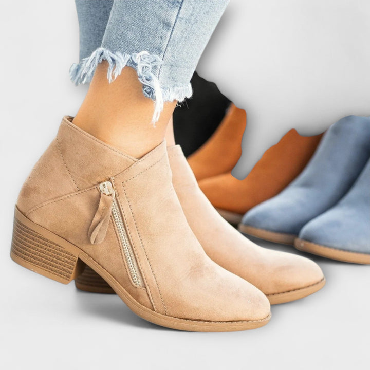 Charlotte - Suede Booties with Wide Heel