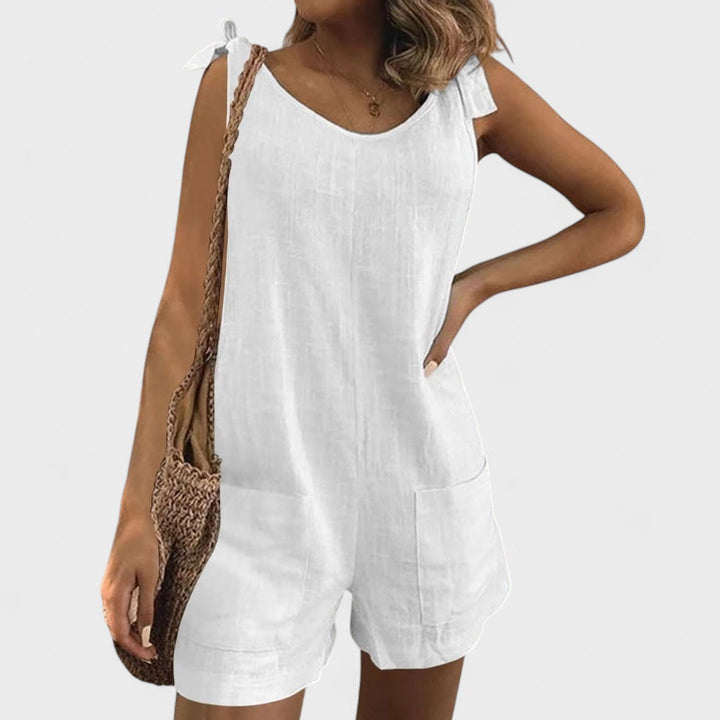 Yolanda - Dungarees with Shoulder Pockets and Bow
