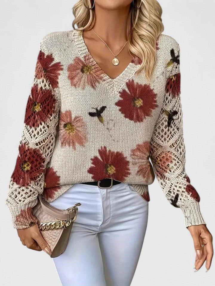 Clara - Knitted Jumper with Floral Pattern