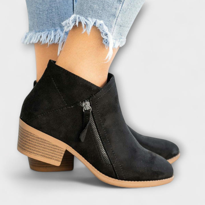 Charlotte - Suede Booties with Wide Heel