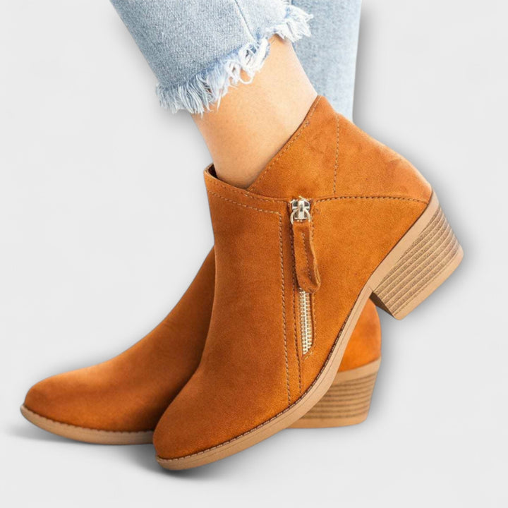 Charlotte - Suede Booties with Wide Heel