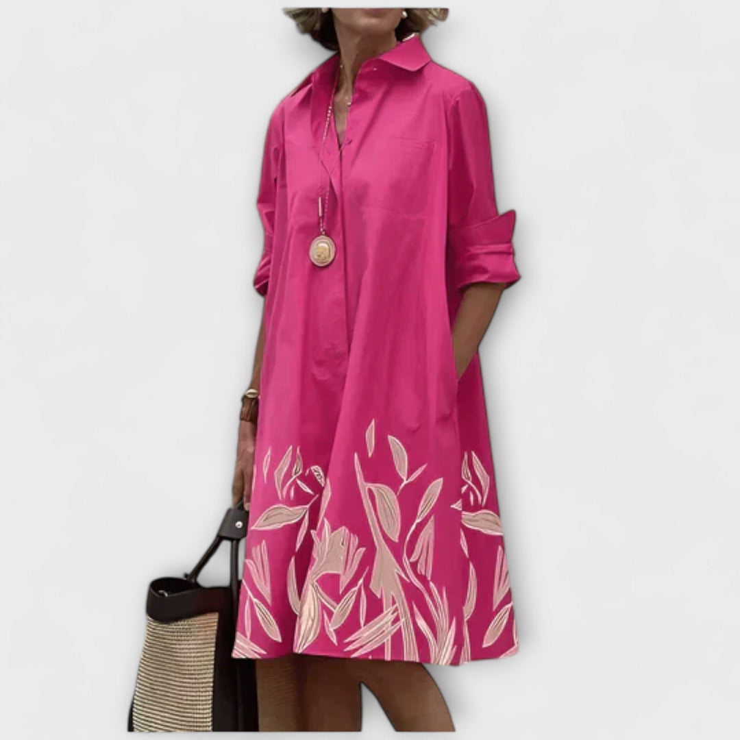 Olga - Modern Shirt Dress with Collar and 3/4 Sleeves