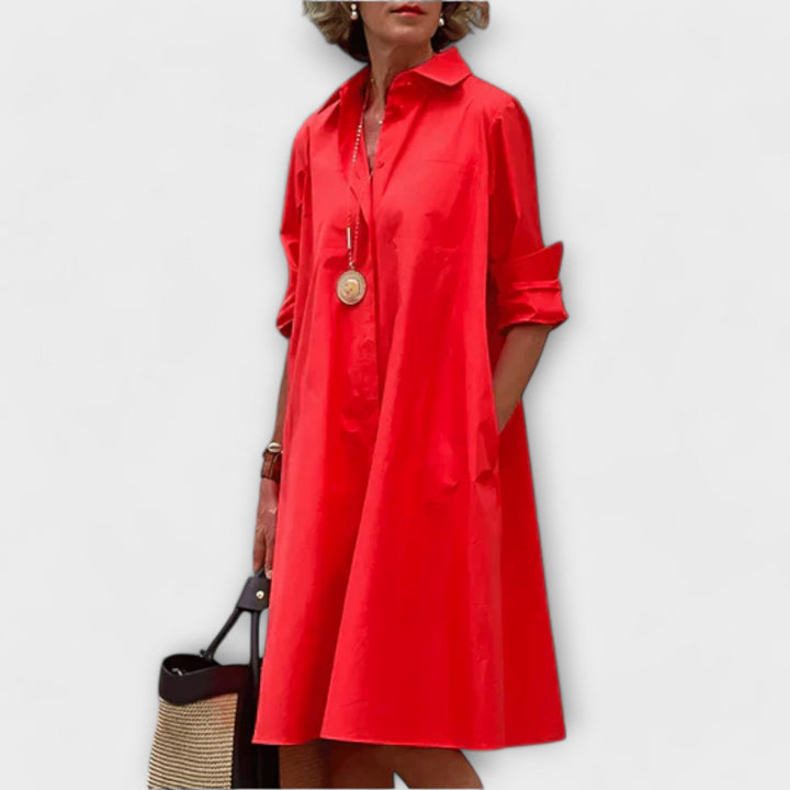 Olga - Modern Shirt Dress with Collar and 3/4 Sleeves