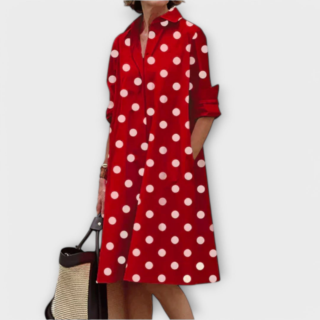 Olga - Modern Shirt Dress with Collar and 3/4 Sleeves
