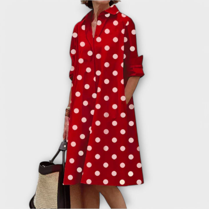 Olga - Modern Shirt Dress with Collar and 3/4 Sleeves