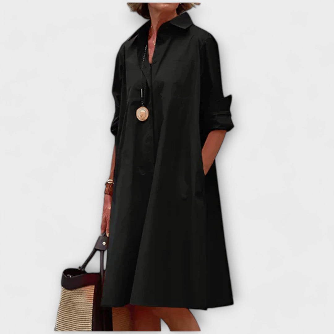 Olga - Modern Shirt Dress with Collar and 3/4 Sleeves
