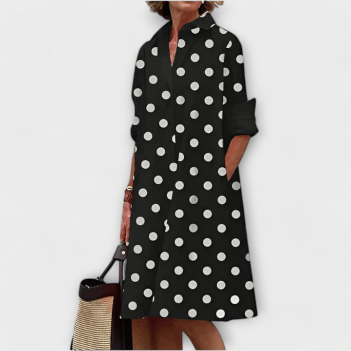 Olga - Modern Shirt Dress with Collar and 3/4 Sleeves