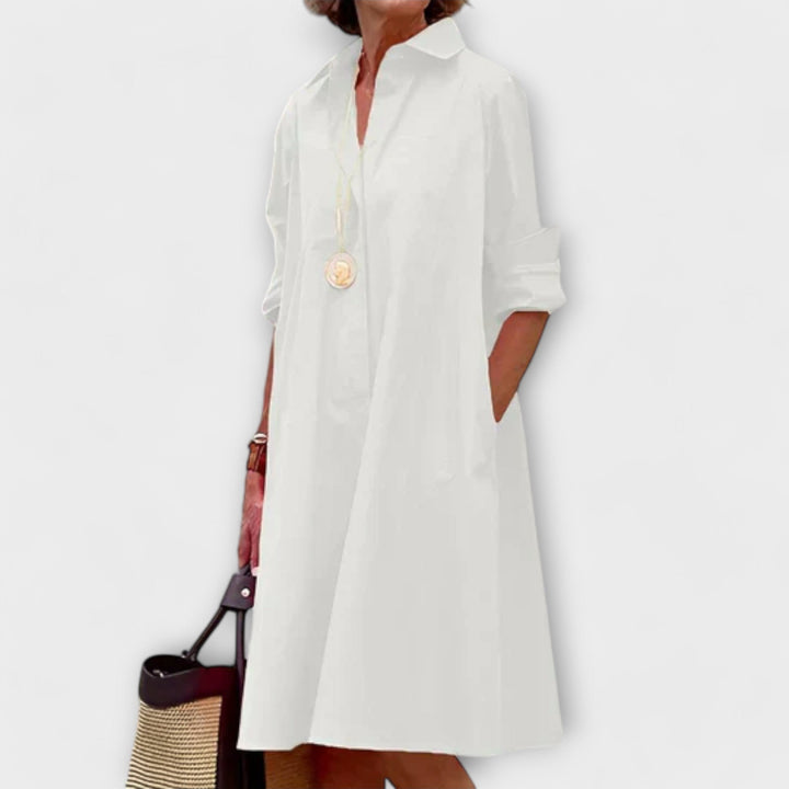 Olga - Modern Shirt Dress with Collar and 3/4 Sleeves