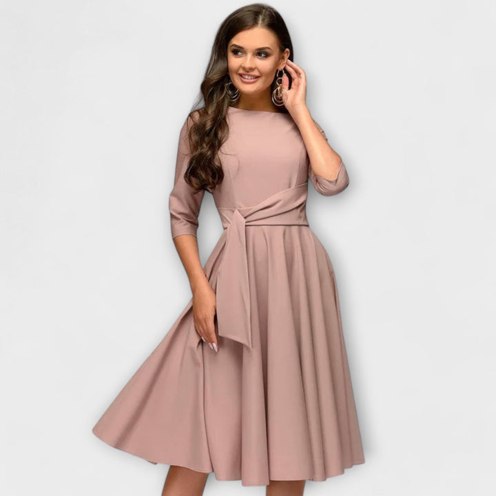 Ana - Elegant Midi Dress with Tied Waist