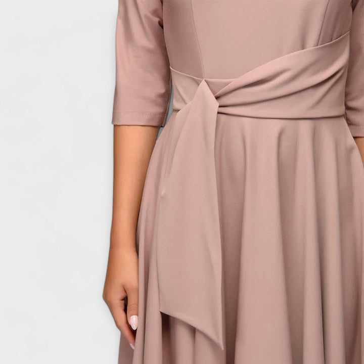 Ana - Elegant Midi Dress with Tied Waist