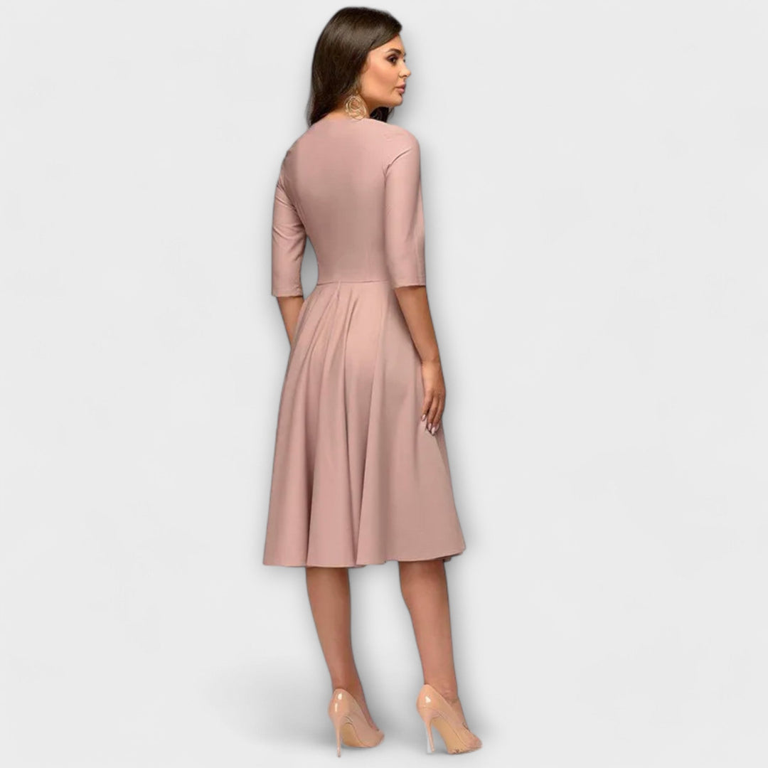 Ana - Elegant Midi Dress with Tied Waist