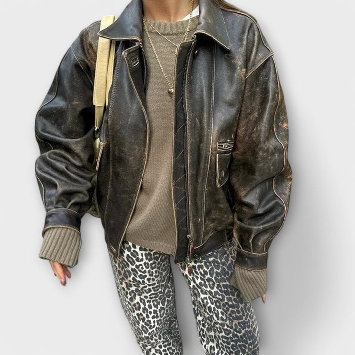 Clara - Vintage Denim Trousers with Leopard Print