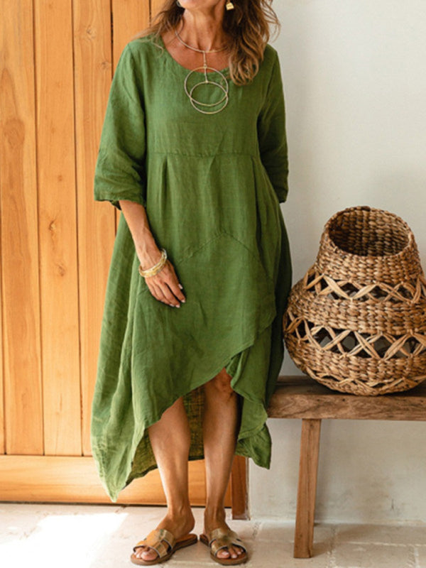 Marta - Asymmetric Dress in Cotton and Linen