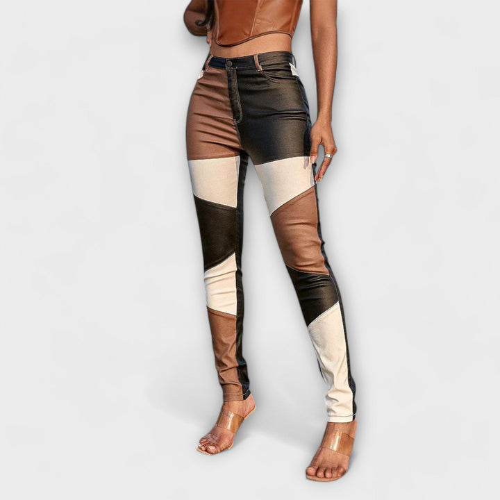 Amelie - Slim Fit Trousers with Colour Block Pattern