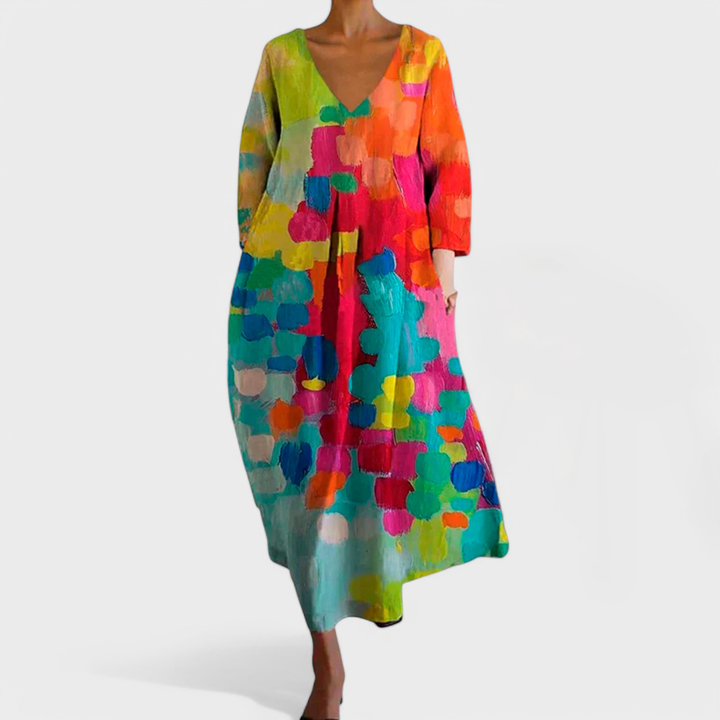 Ana - Colourful Dress with V-Neck